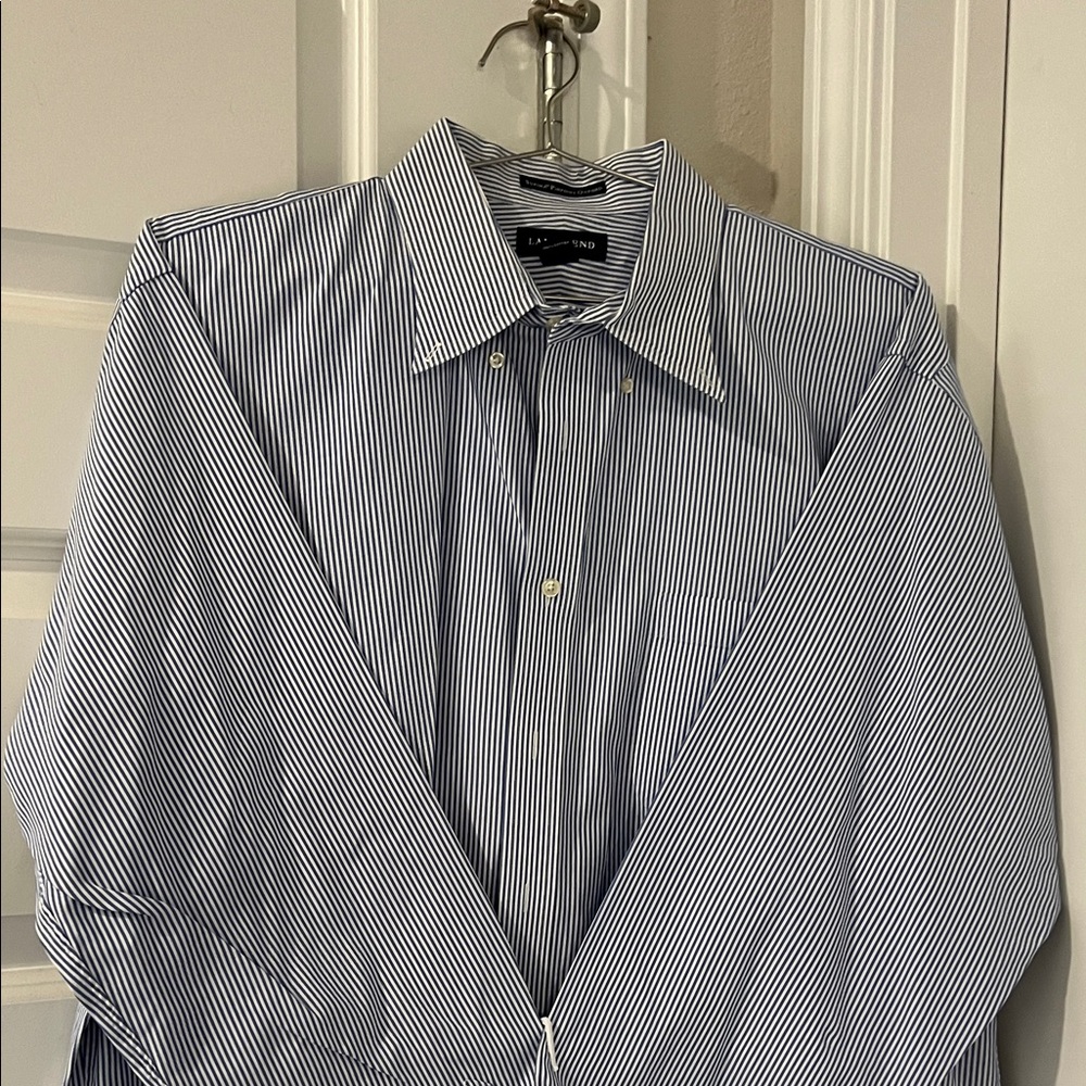 Lands' End Men's Blue Striped Dress Shirt